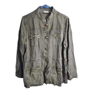 Chicos 100% Lyocell Soft Embroidered Utility Boho Preppy Military Party Jacket L